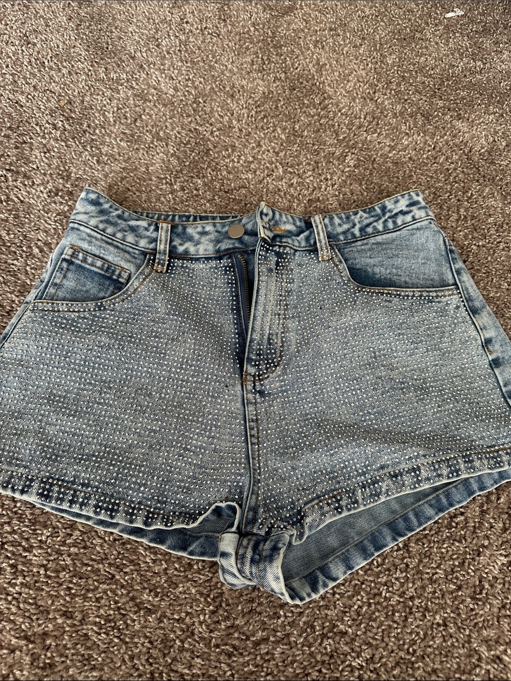 Altar'd State Light Blue High-Rise Studded Denim Shorts